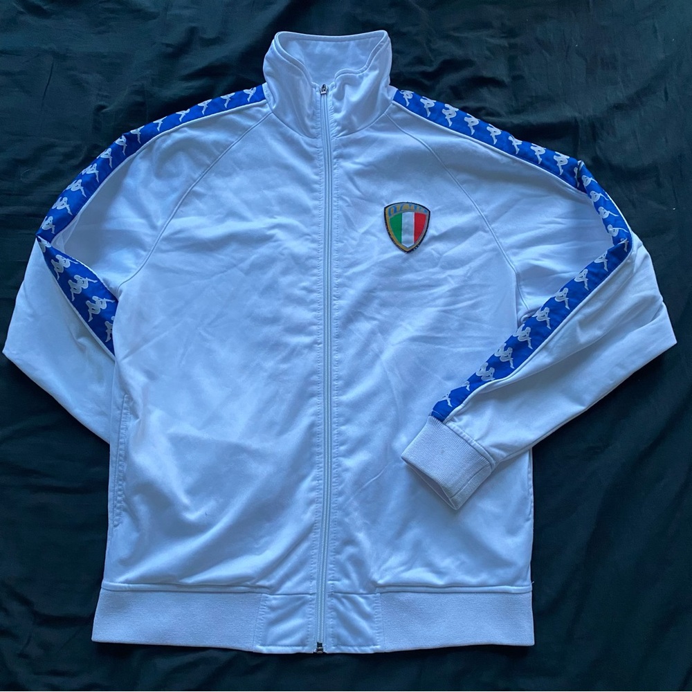 Kappa White Zip-Front Track Jacket with Navy Logo Tag
